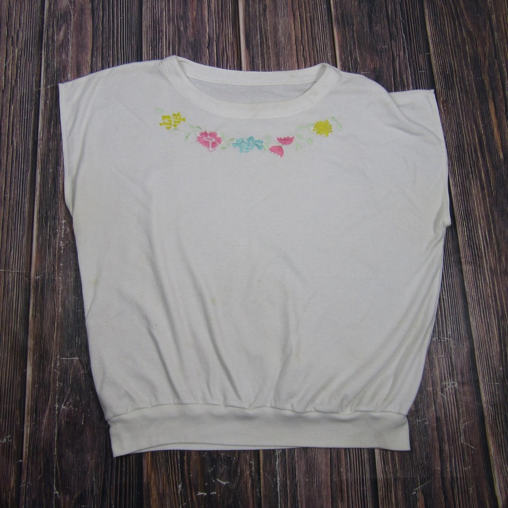 Womens Plus 2X White Floral Dolman Short Sleeve T Shirt Banded Hem Top Granny